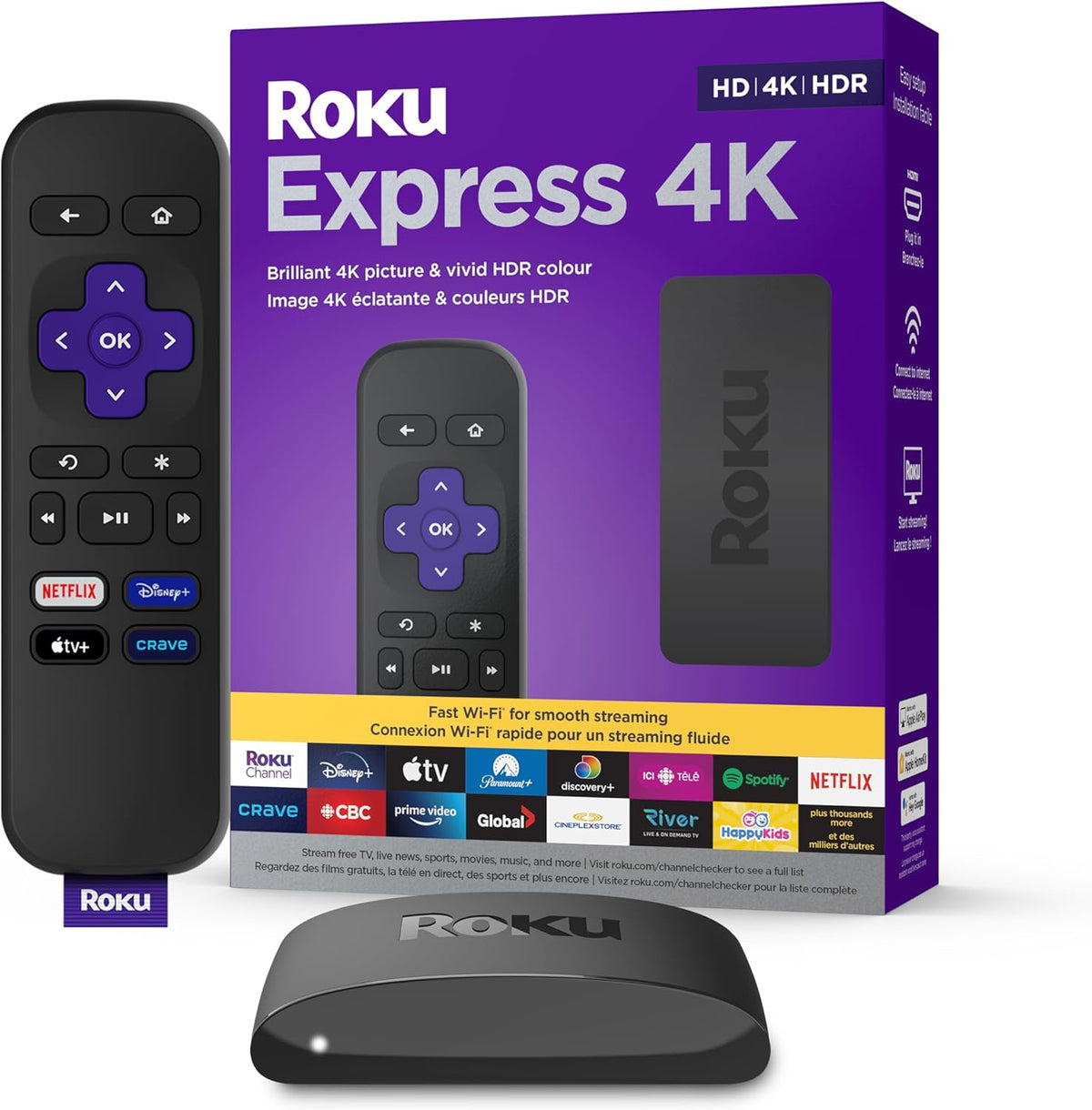 Roku Express 4K (Official Manufacturer Product) Streaming Media Player HD/4K/HDR with Smooth Wireless Streaming and Roku Simple Remote (No TV Controls), Includes Premium HDMI Cable - PuriLite