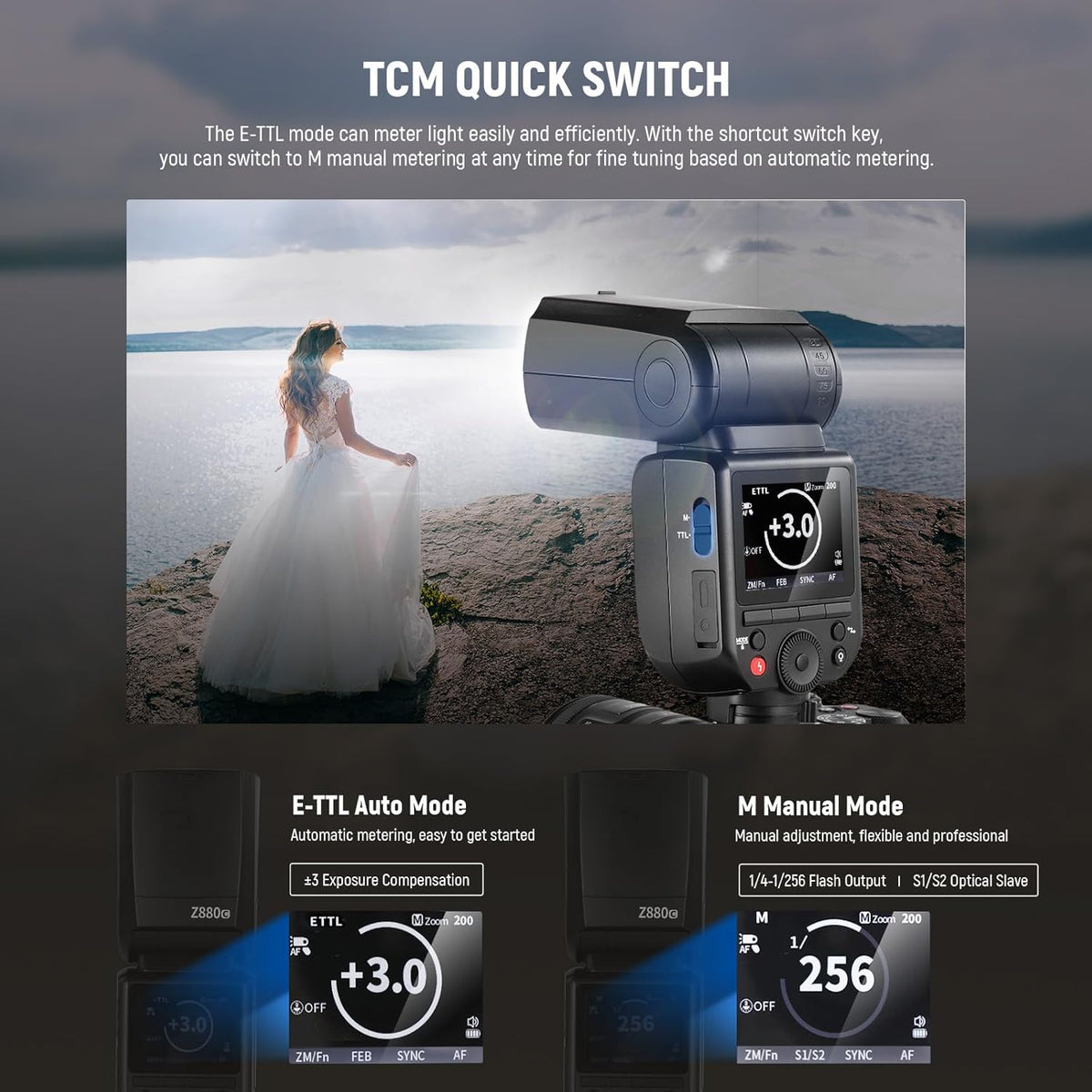 NEEWER Z880-C 2.4G 76Ws TTL Camera Flash Speedlite Compatible with Canon, Upgraded UI, Adjustable Modeling Lamp, TTL/M Quick Switch TCM Key, 1/8000s HSS 7.2V/3000mAh Battery 600 Full Power Flash - PuriLite