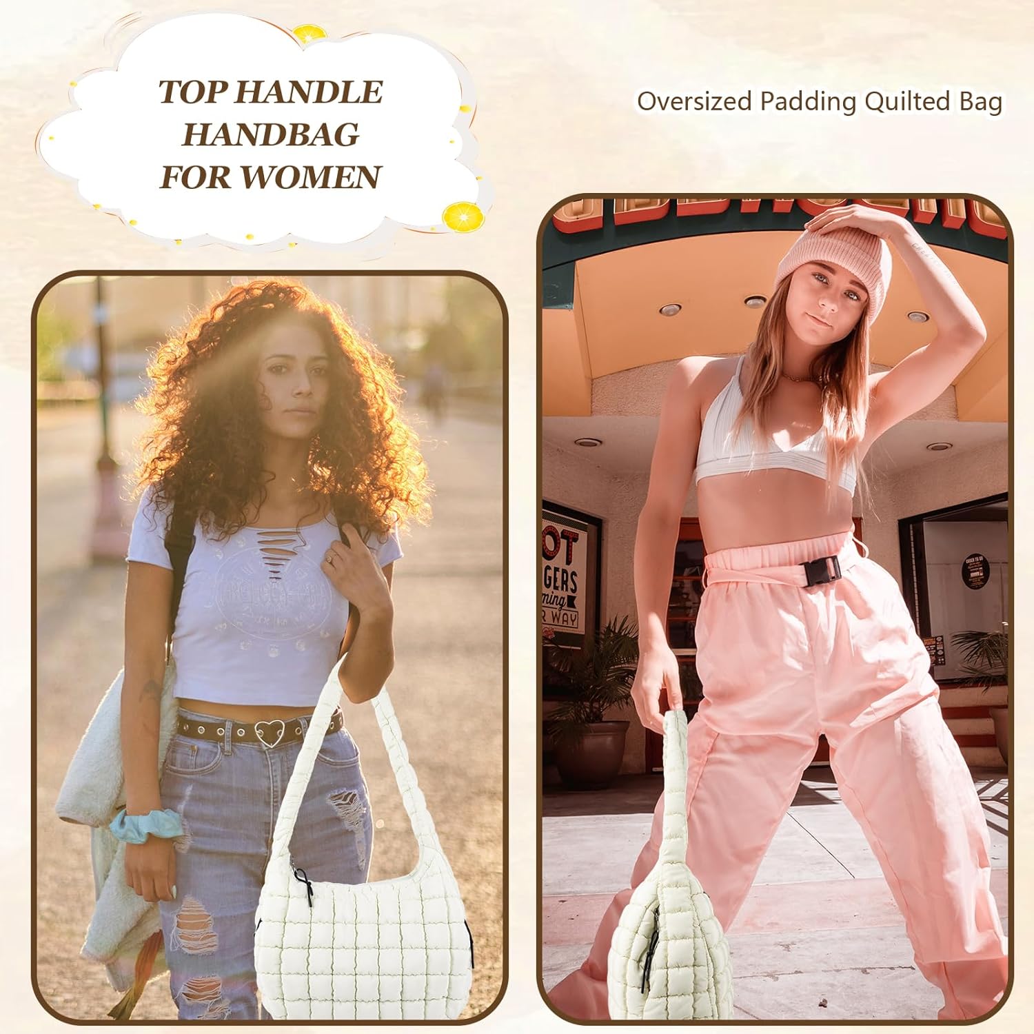 Quilted Puffer Tote Bag Large Crossbody Shoulder Bag with Zipper, Nylon Hobo Oversized Handbag - PuriLite