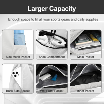 Hoedia Sports Drawstring Backpack - String Swim Gym Bag with Shoes Compartment and Wet Proof Pocket for Women/Men - PuriLite