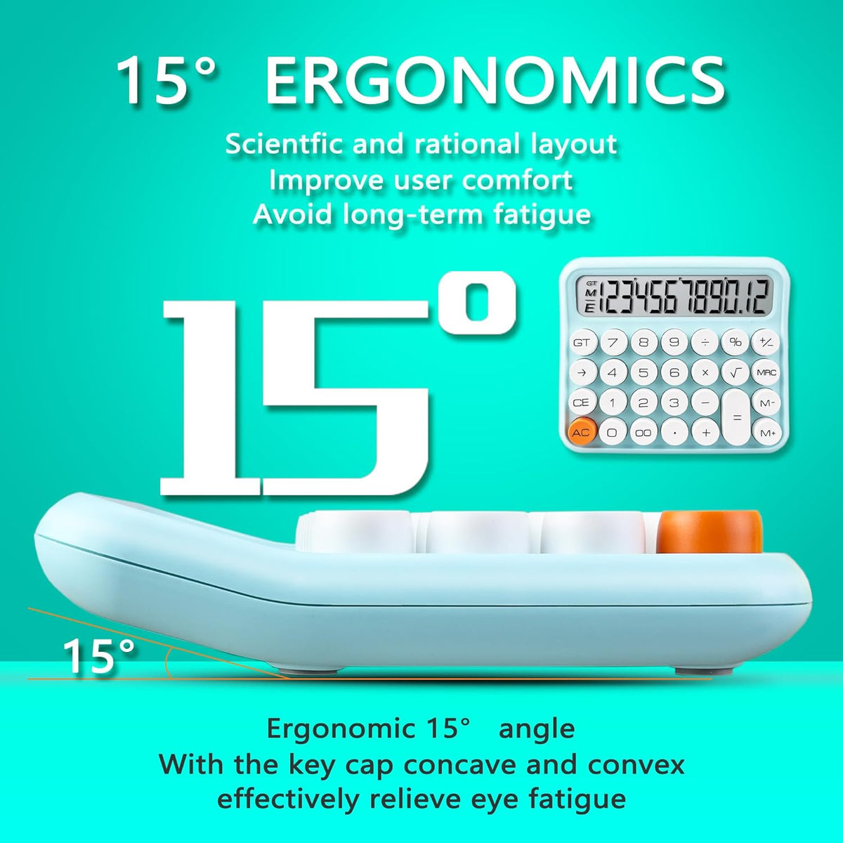 VEWINGL Mechanical Switch Calculator, 12 Digit Large LCD Display and Buttons, Great for Everyday Life and Basic Office Work, with Battery - PuriLite