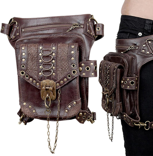 JMEDIC Medieval Belt Bag - Waist Leg Bag Fanny Pack PU Leather | Waterproof Steampunk Pouch, Fashion Gothic Fanny Pack for Travel, Hiking, Girls, Women, Men - PuriLite