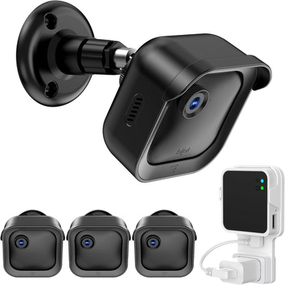 PlusAcc Outdoor Camera Mount for Blink Outdoor 4 (4th Gen) & 3rd Gen Camera, 3 Pack 360° Adjustable Wall Mount Bracket with Sync Module 2 Mount for Blink Camera System (Black, Cameras Not Included) - PuriLite