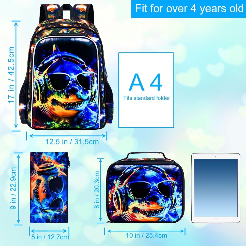 3pcs Backpack for Boys and Girls, 16” Kids Kindergarten Bookbag with Lunch Box, Cute Elementary Backpacks for Boy Girl - PuriLite