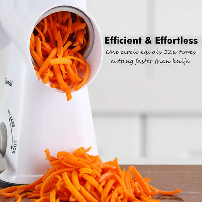 Geedel Kitchen Cheese Grater, Rotary Mandoline Vegetable Slicer with Interchangeable Blades, Easy to Use Rotary Grater Slicer for Fruit, Vegetables, Nuts - PuriLite