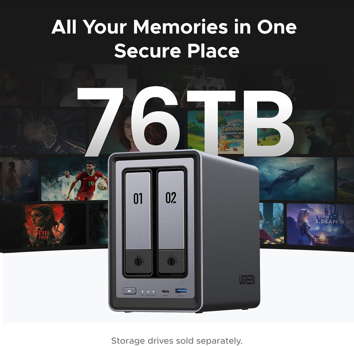 UGREEN NASync DXP4800 4-Bay Desktop NAS, Auto Backup Phones/PCs Private Cloud Storage for Home & Office, Intel N100 Quad-core CPU, 8GB DDR5 RAM, 32G eMMC, 2 * 2.5GbE, Dual M.2 Slots, 4K HDMI(Diskless) - PuriLite