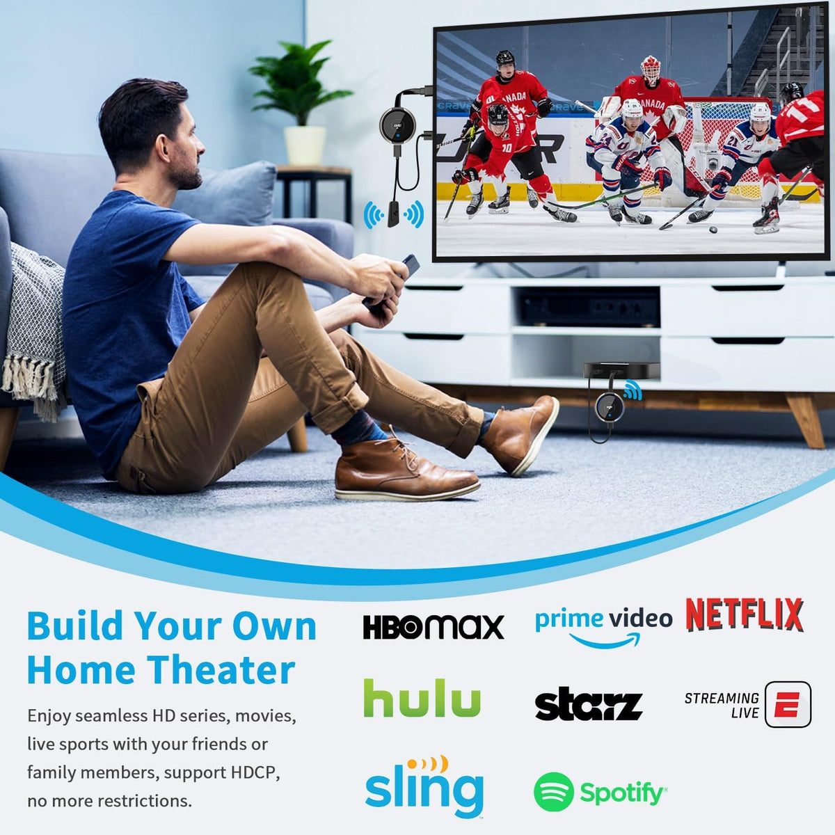 Wireless HDMI Transmitter and Receiver Kit, AIMIBO 4K Wireless HDMI Extender Smooth 5G Video/Audio for Laptop, Cable Box, Camera, Phone, Football Live Streaming to Monitor, Projector, HDTV -165FT/50M - PuriLite