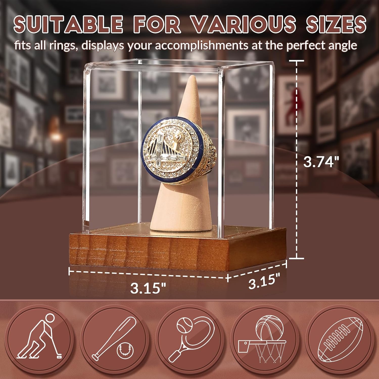 JupDec Baseball Display Case, Clear Cube Baseball Holder with Wooden Base, Autograph Baseball Stand Box for Single Ball, Acacia Wood, Brown, 1 Pack - PuriLite