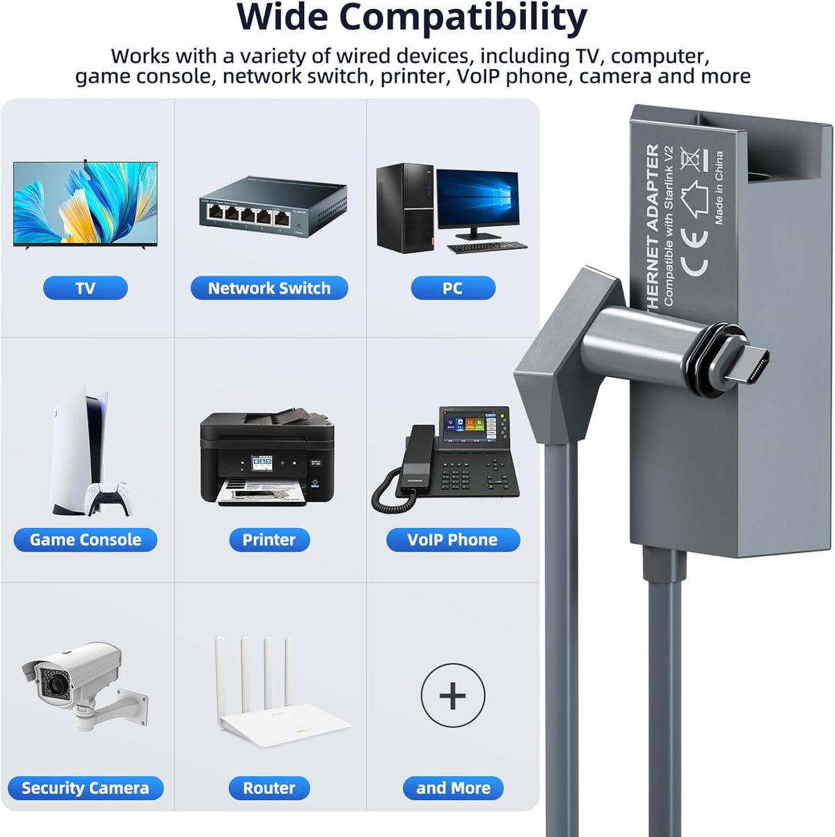 Starlink Ethernet Adapter Gen 2 (1pc Plug-and-Play), Starlink v2 ethernet Wired Extenders,Star Link External Network Connector - PuriLite