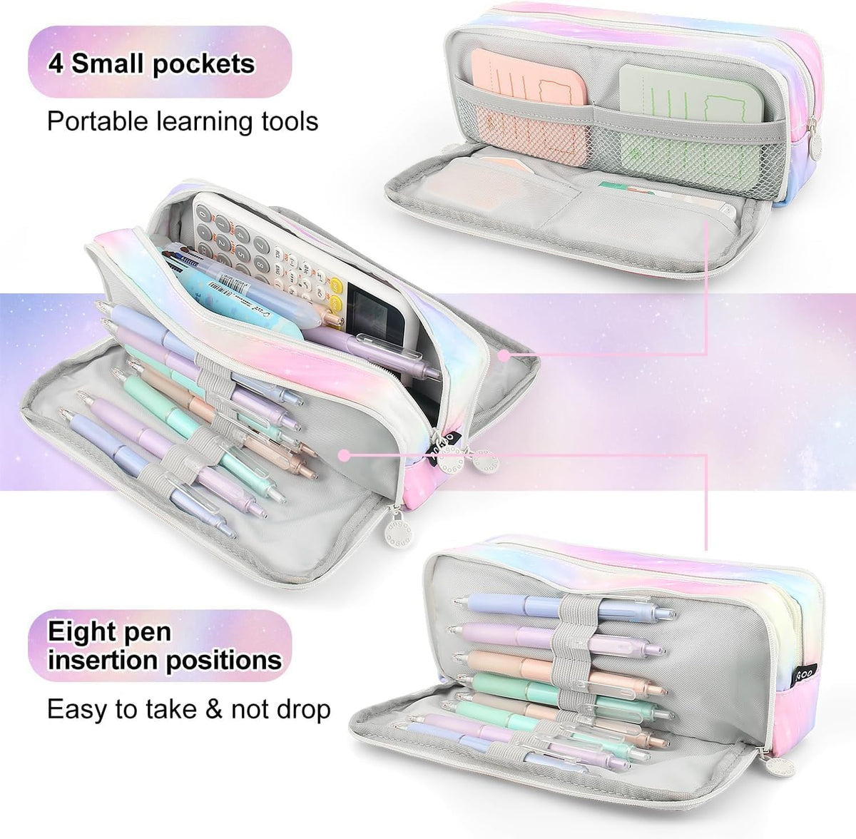 Big Capacity Pencil Case, OLIYuMi 3 Compartment Pencil Pouch Pencil Bag Storage Box Stationery Organizer Makeup Bag with Zipper Closure for Student Office College Boys and Girls (Pink) - PuriLite