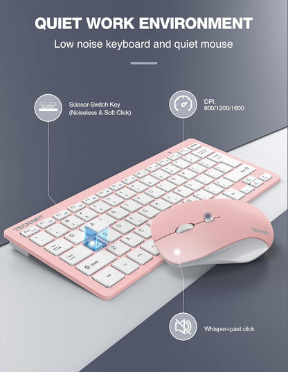 TECKNET Keyboard and Mouse Wireless - Compact 2.4GHz Wireless Keyboard and Mouse Combo with Adjustable DPI, Ultra-Quiet Clicks, Lag-Free Performance for Computer, Laptop, PC, Windows, Mac, Chrome OS - PuriLite