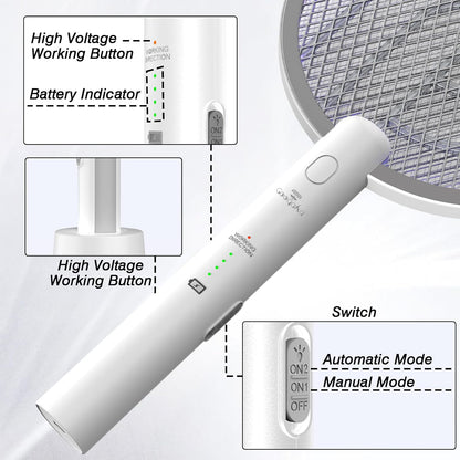 Gooqand Bug Zapper Racket, 2 in 1 Electric Fly Swatte with 3 Layer Safety Mesh, 4000V Fly Zapper with USB Rechargeable, Indoor Outdoor Fly Racket for Bedroom, Kitchen, Camping - PuriLite