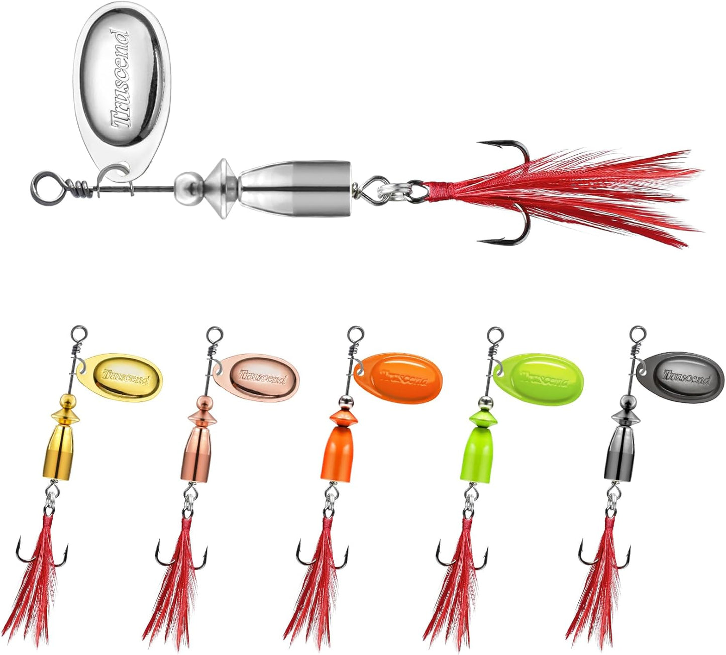 TRUSCEND Fishing Spinners with Unique Double Spoons, Nano-Plated Rooster Tail Fishing Lures with Copper Body & Blade, Great Action Blade Bait for Bass Trout Walleye, Freshwater Ice Fishing Jigs - PuriLite