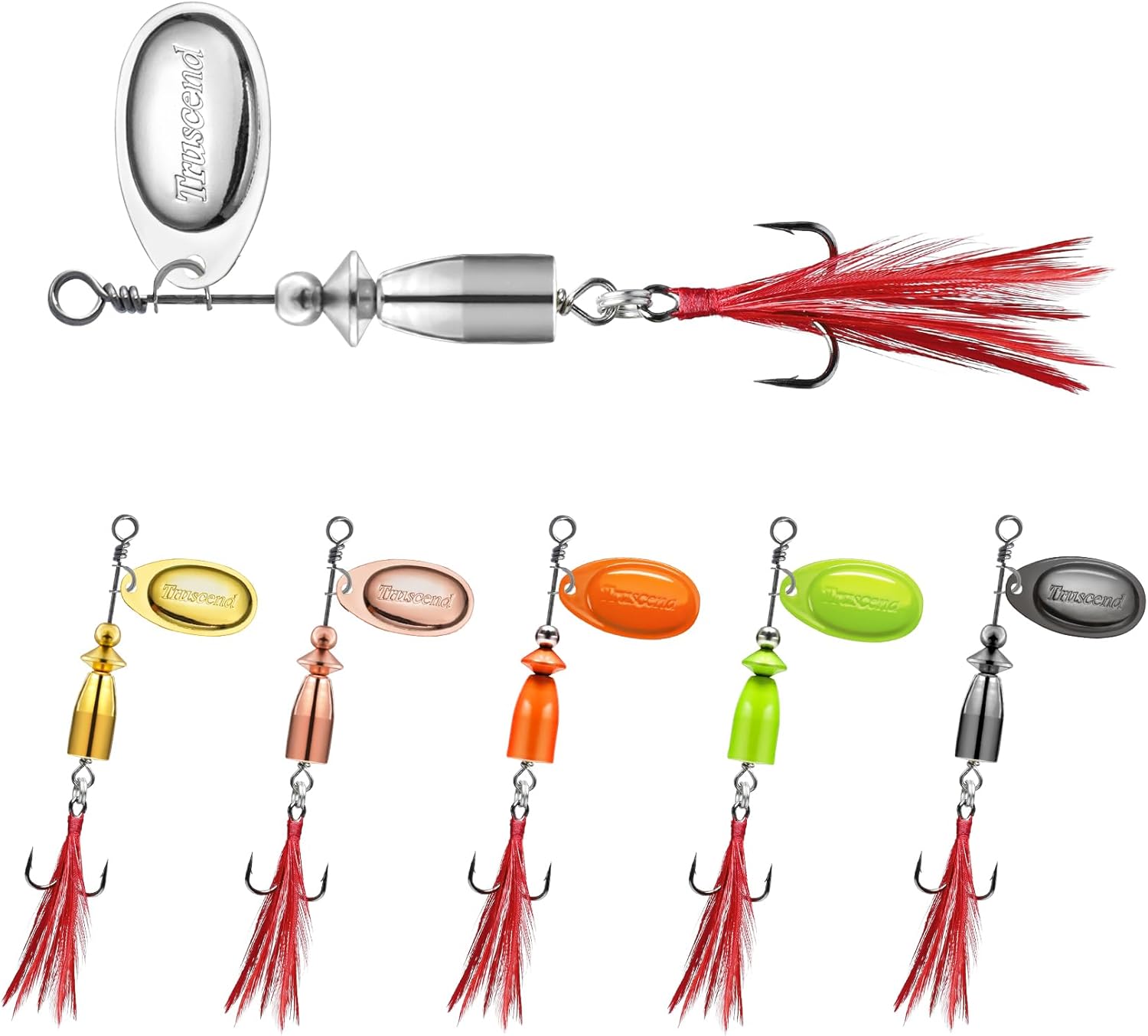 TRUSCEND Fishing Spinners with Unique Double Spoons, Nano-Plated Rooster Tail Fishing Lures with Copper Body & Blade, Great Action Blade Bait for Bass Trout Walleye, Freshwater Ice Fishing Jigs - PuriLite