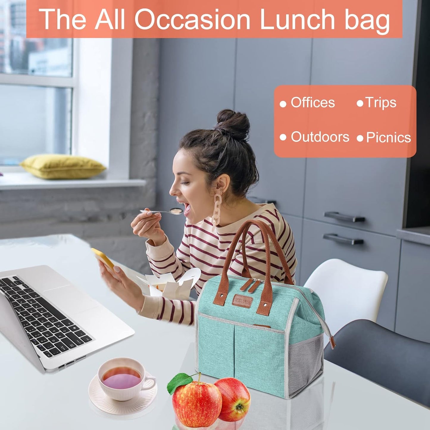 Lunch Bag for Women & Men, Insulated Lunch Box Cooler Tote Bags, Adult Reusable Lunch Boxes with Water Resistant for Work, Travel and Picnic (Grey) - PuriLite