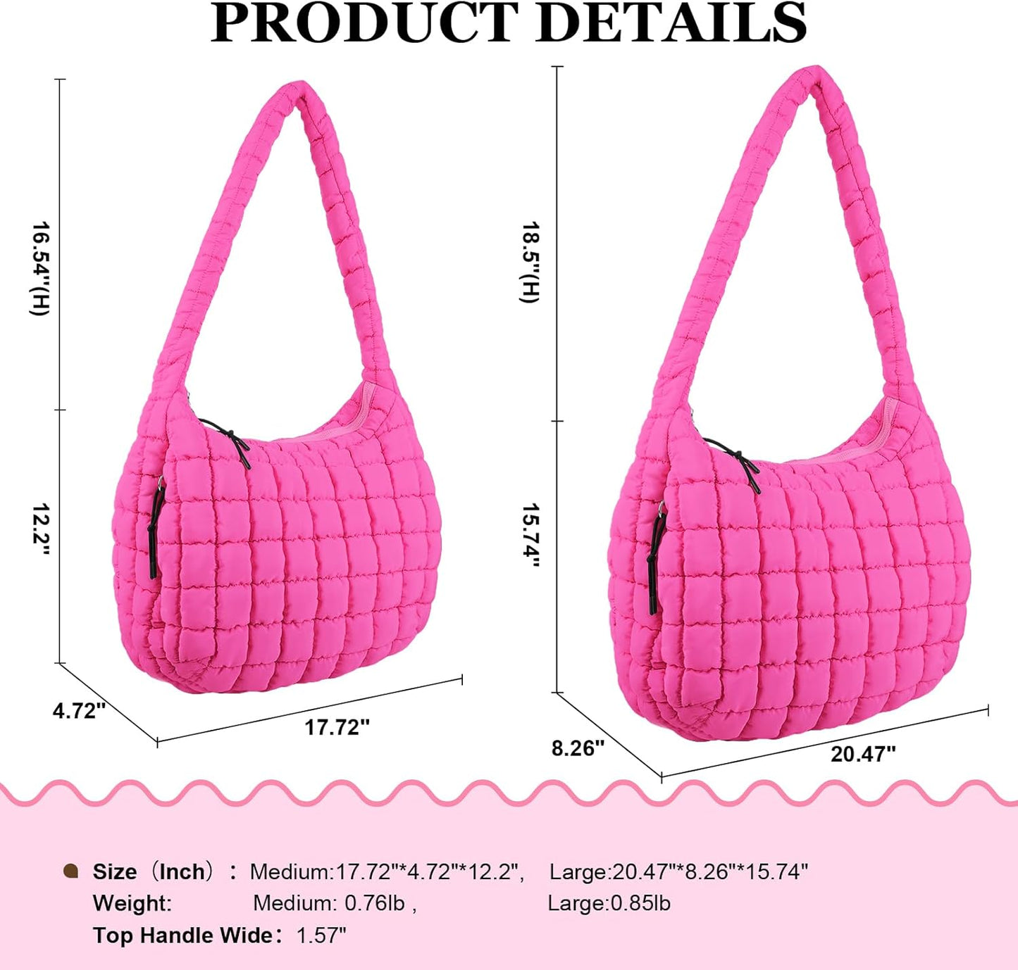 Quilted Puffer Tote Bag Large Crossbody Shoulder Bag with Zipper, Nylon Hobo Oversized Handbag - PuriLite