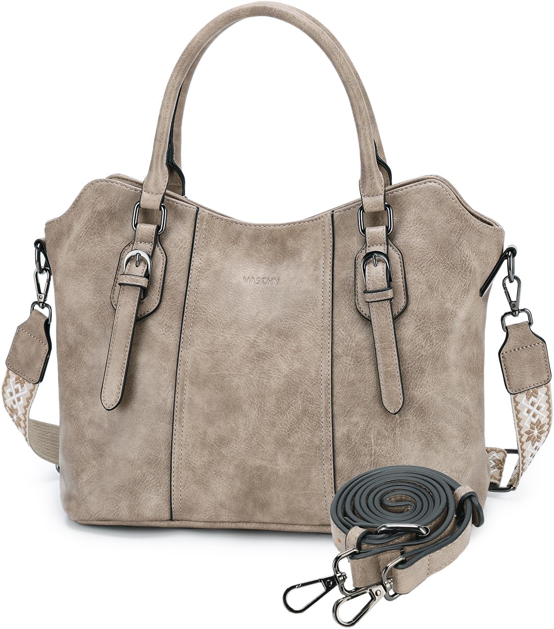 Hobo Bags for Women,VASCHY Vegan Leather Handbag Purse Top Handle Satchel Boho Shoulder Bag with Crossbody Guitar Strap - PuriLite