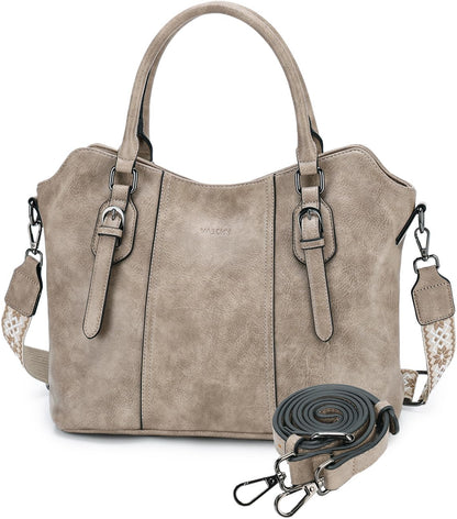 Hobo Bags for Women,VASCHY Vegan Leather Handbag Purse Top Handle Satchel Boho Shoulder Bag with Crossbody Guitar Strap - PuriLite