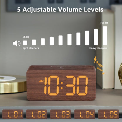 Purilite Select Wooden Digital Alarm Clock with Large LED Display - PuriLite
