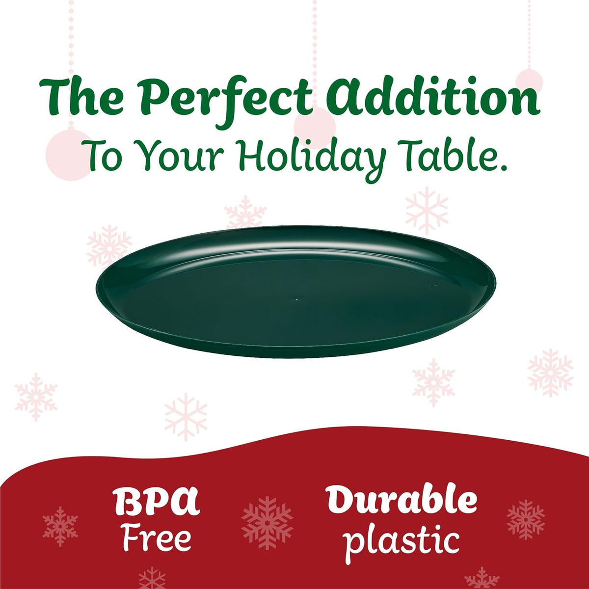PLASTICPRO [30 Pack 10.7'' Christmass Green Plastic Party Plates Edge Collection Premium heavyweight Elegant Disposable Tableware Dishes - PuriLite