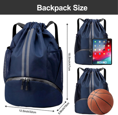 Hoedia Sports Drawstring Backpack - String Swim Gym Bag with Shoes Compartment and Wet Proof Pocket for Women/Men - PuriLite