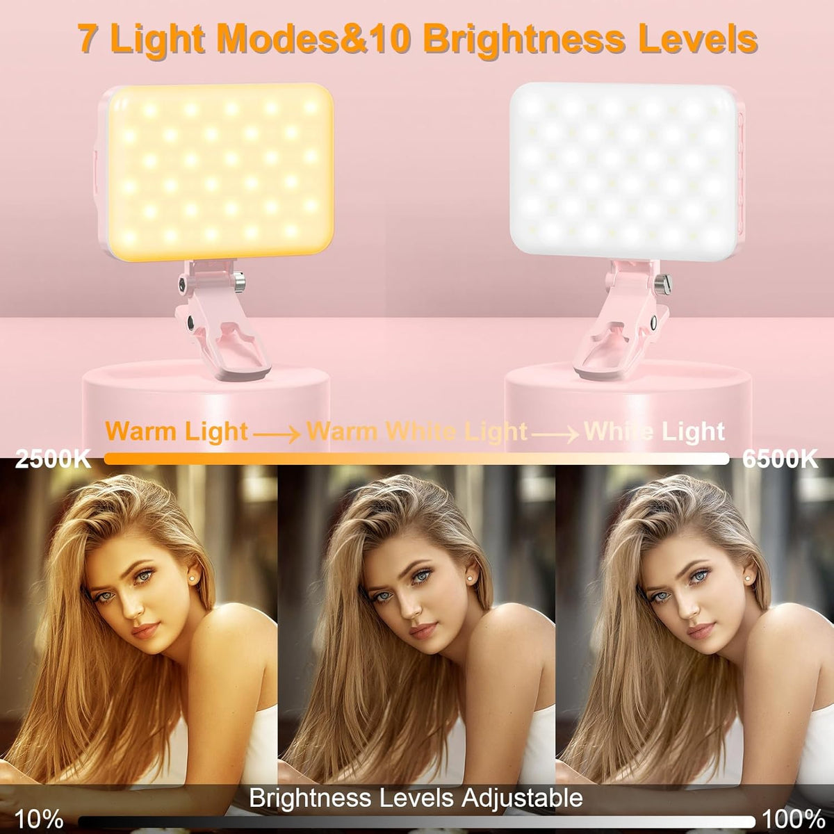 Anautin Selfie Light, 60 LED 2200mAh Rechargeable Clip Fill Video Light (Black) - PuriLite