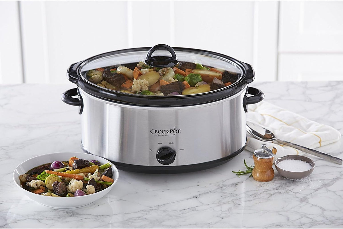 Crock-Pot 7-Quart Oval Manual Slow Cooker | Stainless Steel (SCV700-S-BR) - PuriLite