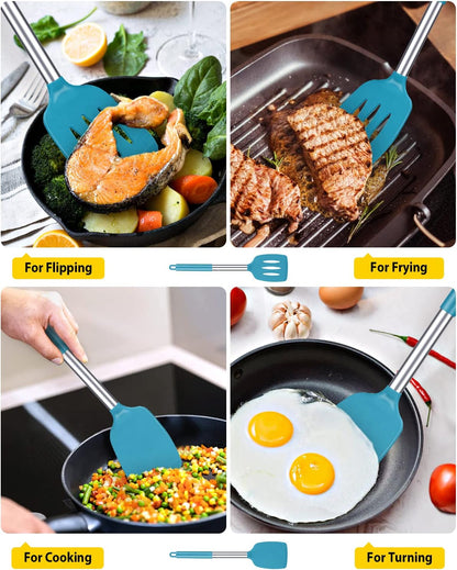 Pack of 2 Silicone Slotted Spatula,Non Stick Solid Kitchen Turner, High Heat Resistant BPA Free Cooking Utensils for Fish, Eggs, Pancakes（Black - PuriLite