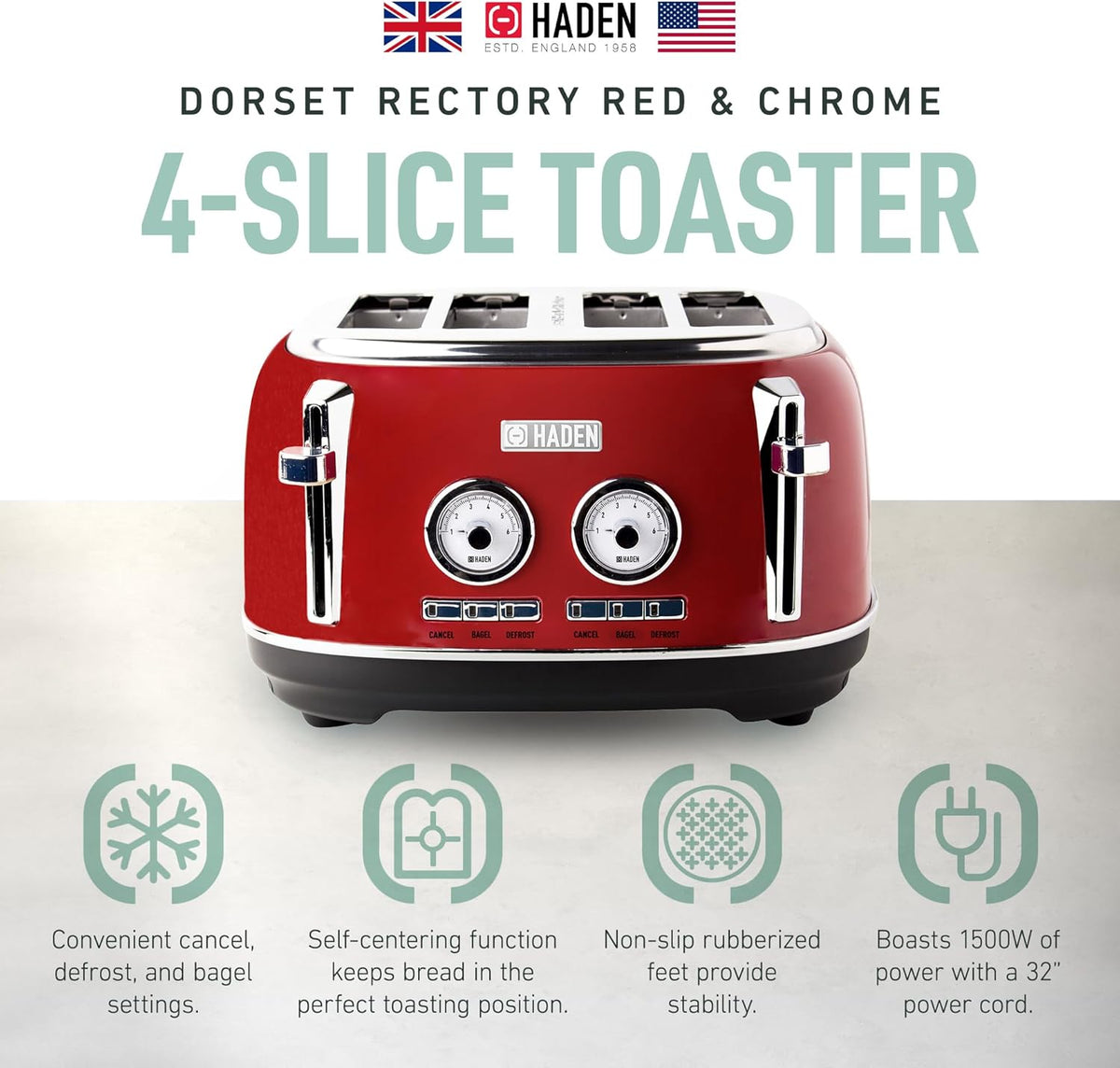 Haden Dorset 75083 Stainless Steel 1500W Retro Toaster 4 Slice Wide Slot w/Removable Crumb Tray and Settings, Black/Copper Toasters w/Adjustable Browning Control, Smart Toaster - PuriLite
