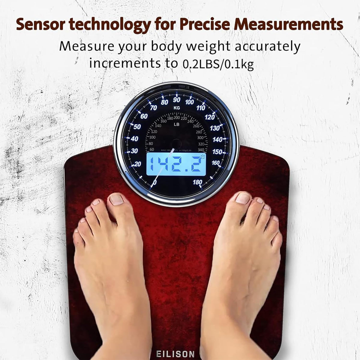 EILISON Highly Advance 2-in-1 Digital & Analog Weighing Scale for Body Weight-400lbs, 4 High Precison GX Sensor Accurate, Thick Tempered Glass, Extra Large Display (White) - PuriLite