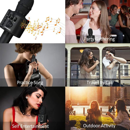 BONAOK Wireless Bluetooth Karaoke Microphone,3-in-1 Portable Instrument Wireless Microphone Mic Speaker Machine Home Party Birthday for All Smartphones（Black） - PuriLite