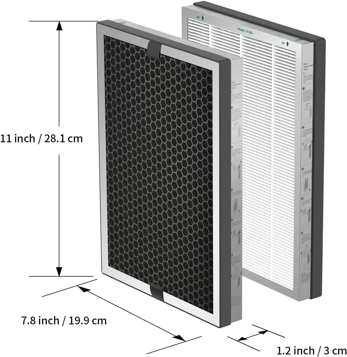 Air Purifier Filter Replacement for JF260,Air Purifiers 2X Filter Replacement, (MERV 17) True HEPA 300g Activated Carbon Filter, Air Cleaner Remove Smoke Dust