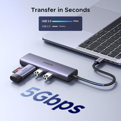 UGREEN Revodok USB C Hub 6-in-1, Type C Adapter with Gigabit to Ethernet Adapter, 4K HDMI, 100W PD, 3 USB 3.0, Compatible with MacBook, iPad, Dell, HP, Surface, Chromebook, Mac mini - PuriLite