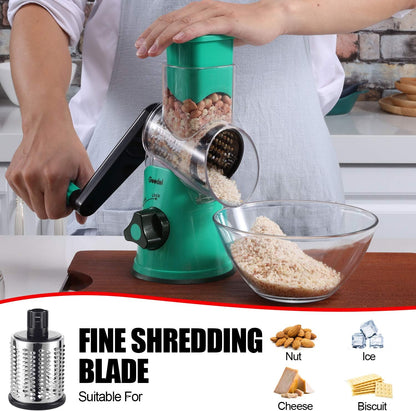Geedel Kitchen Cheese Grater, Rotary Mandoline Vegetable Slicer with Interchangeable Blades, Easy to Use Rotary Grater Slicer for Fruit, Vegetables, Nuts - PuriLite