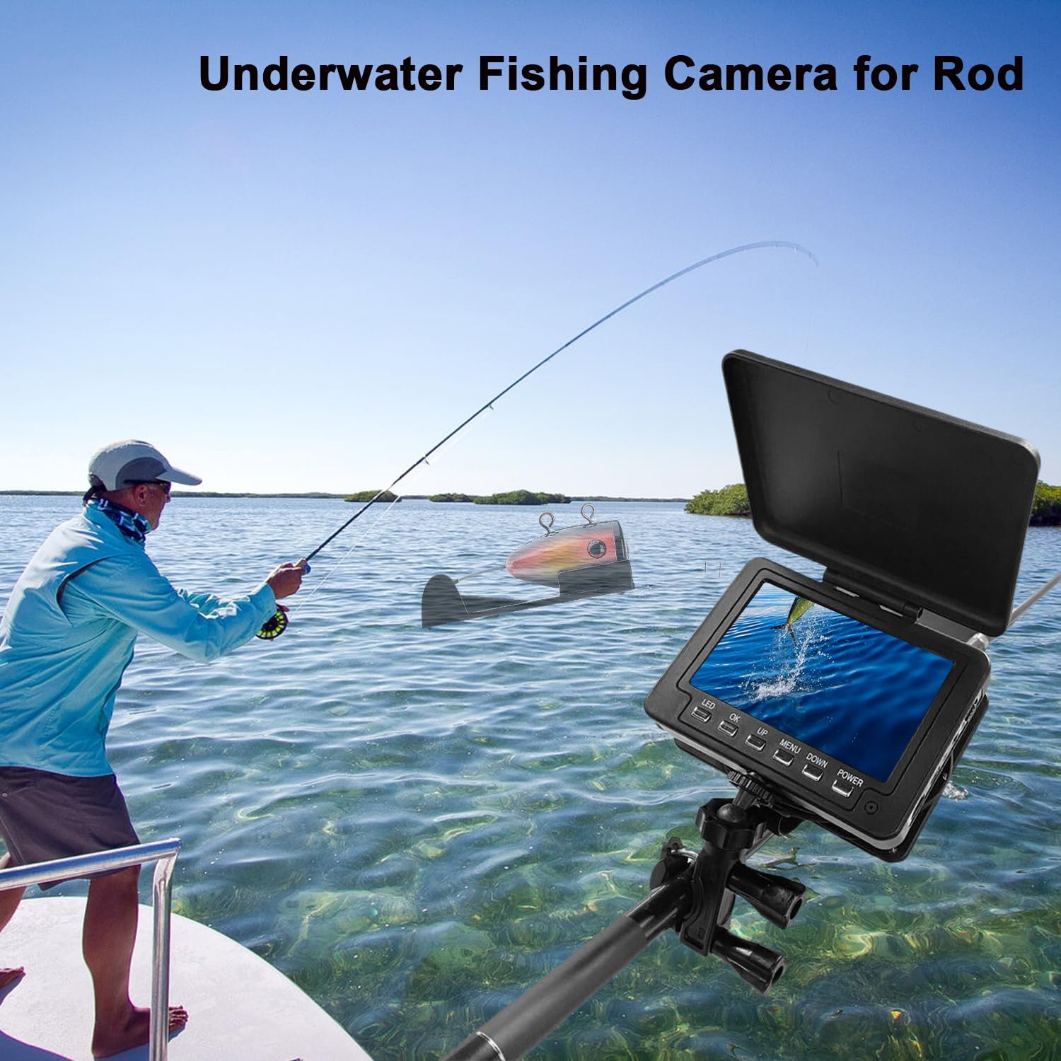 Underwater Fishing Camera for Rod, 5 Inch LCD Monitor with 1080P Portable Fish Finder, Adjustable LED White Light, 15M Cable Aluminum IP68 Camera for Ice Lake Sea Boat Kayak Fishing - PuriLite