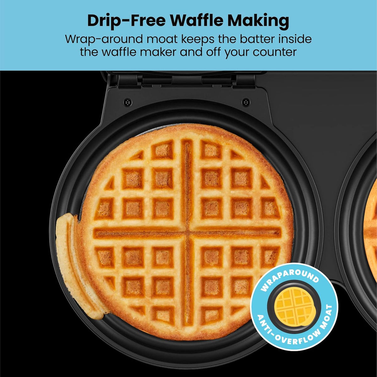 Chefman Anti-Overflow Belgian Waffle Maker w/ Shade Selector, Temperature Control, Mess Free Moat, Round Iron w/ Nonstick Plates & Cool Touch Handle, Measuring Cup Included, Red - PuriLite