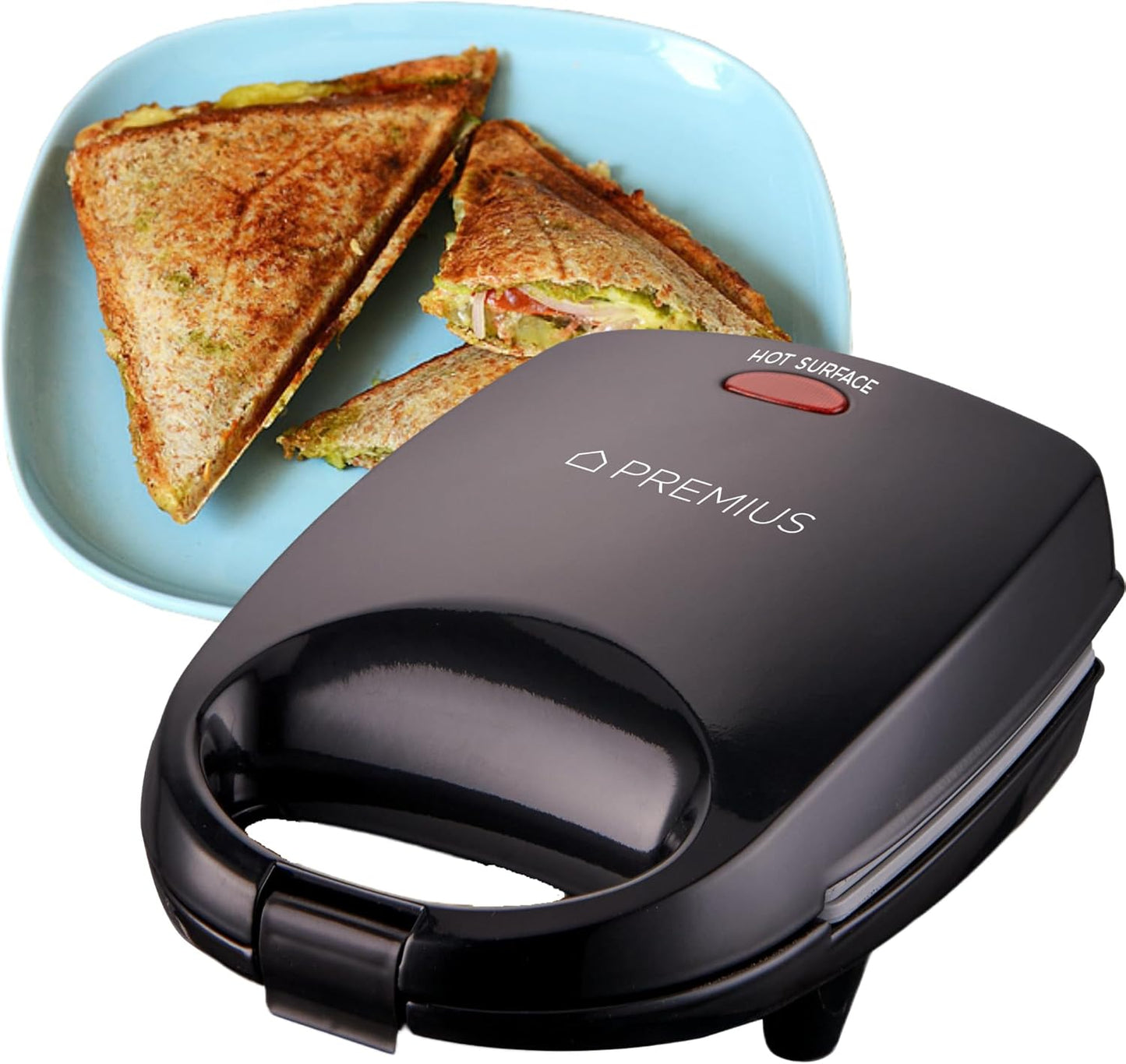 PREMIUS Ceramic NonStick Mini Snack Sandwich Maker, Indicator Light, 5x4.4 Inch Mold, Great for French Toast, Tuna Melt, Egg & Grilled Cheese, Pancake Sandwich, Desserts, Toasties, 520 W (Red) - PuriLite
