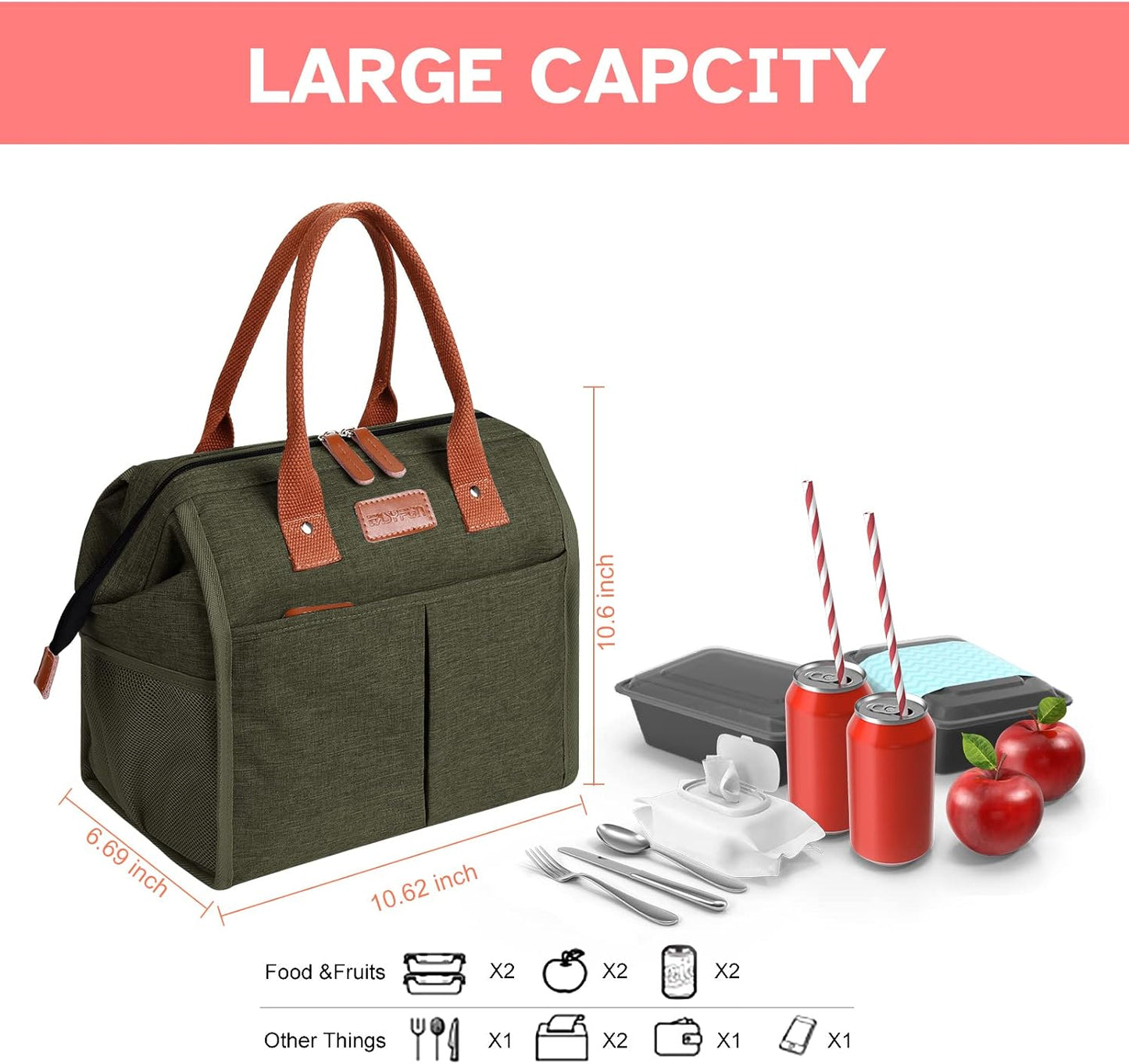 Lunch Bag for Women & Men, Insulated Lunch Box Cooler Tote Bags, Adult Reusable Lunch Boxes with Water Resistant for Work, Travel and Picnic (Grey) - PuriLite