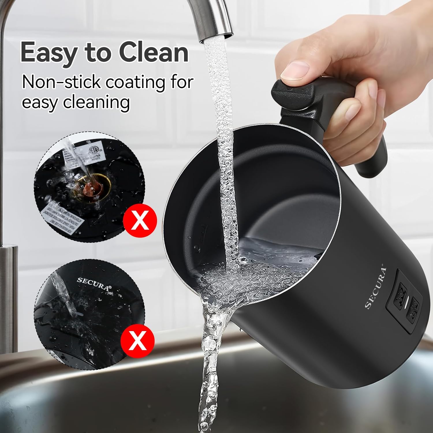 Secura Electric Milk Frother, Automatic Milk Steamer Warm or Cold Foam Maker for Coffee, Cappuccino, Latte, Stainless Steel Milk Warmer with Strix Temperature Controls (Black) - PuriLite