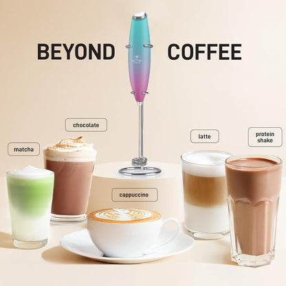Zulay Kitchen Powerful Double Whisk Milk Frother Handheld - Foam Maker with Stand - Whisk Drink Mixer for Coffee, Mini Foamer for Latte, Matcha, Frappe, Hot Chocolate & Cappuccino (Black) - PuriLite