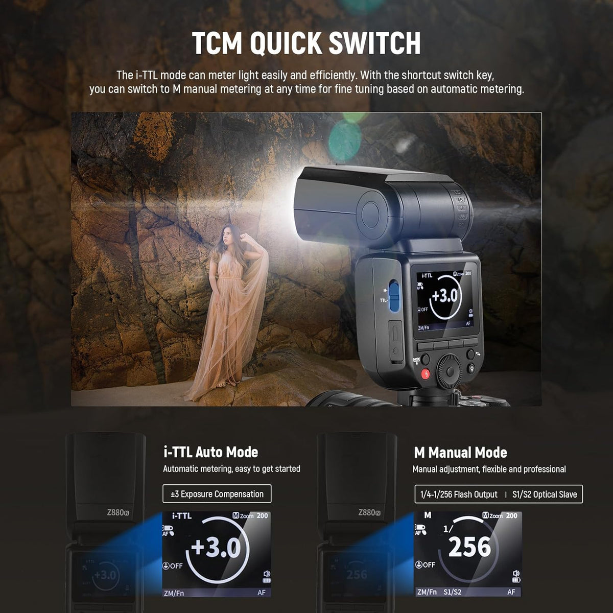 NEEWER Z880-C 2.4G 76Ws TTL Camera Flash Speedlite Compatible with Canon, Upgraded UI, Adjustable Modeling Lamp, TTL/M Quick Switch TCM Key, 1/8000s HSS 7.2V/3000mAh Battery 600 Full Power Flash - PuriLite