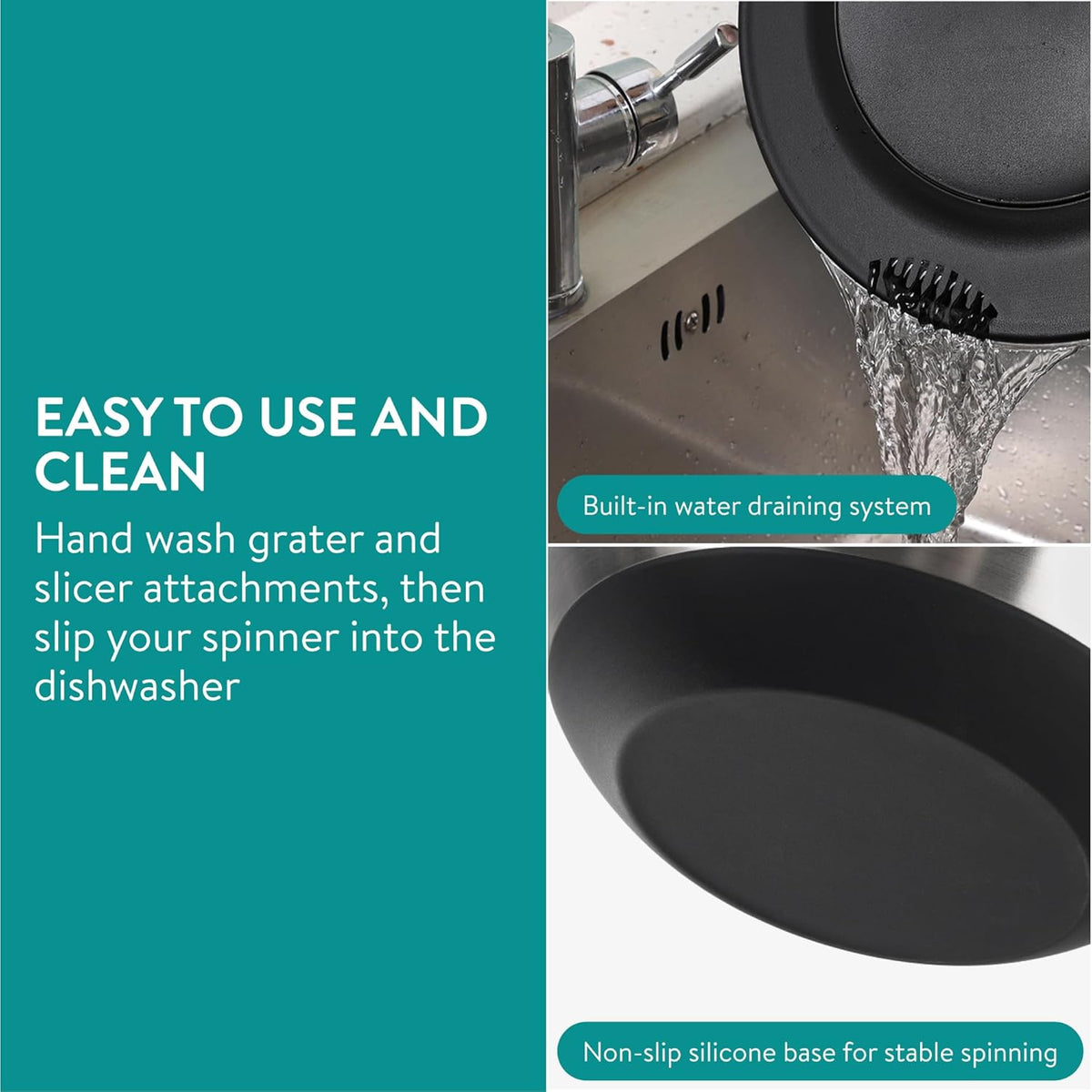 Navaris Salad Spinner with Lid - Salad Spinner Stainless Steel - Salad Dryer - Easy Washing, Drying and Spinning - Includes Grating and Slicing Discs - PuriLite
