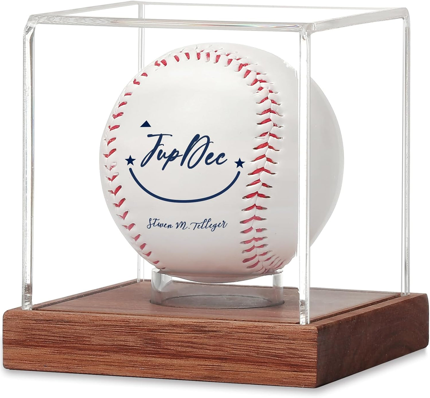 JupDec Baseball Display Case, Clear Cube Baseball Holder with Wooden Base, Autograph Baseball Stand Box for Single Ball, Acacia Wood, Brown, 1 Pack - PuriLite