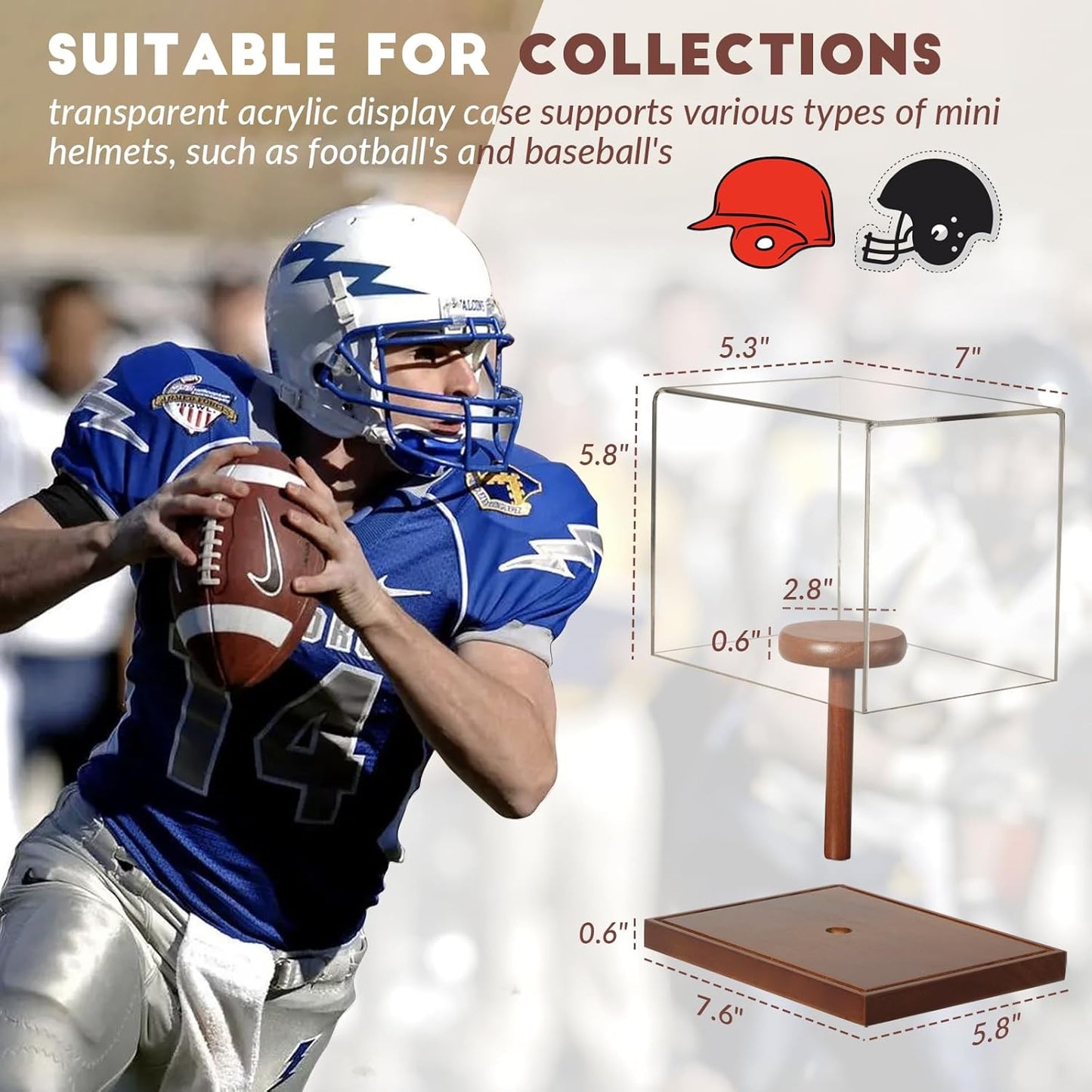 JupDec Baseball Display Case, Clear Cube Baseball Holder with Wooden Base, Autograph Baseball Stand Box for Single Ball, Acacia Wood, Brown, 1 Pack - PuriLite