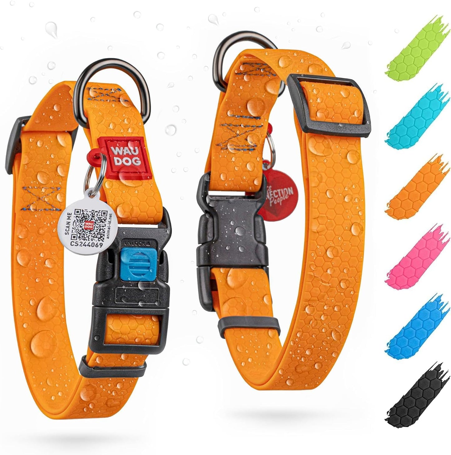 Waterproof Dog Collar - Adjustable Glow Dog Collar for Large Dogs, Small and Medium Dogs - Heavy Duty Dog Collars with Durable Metal Clasp and QR Dog Tag - Glow in The Dark Dog Collars - PuriLite