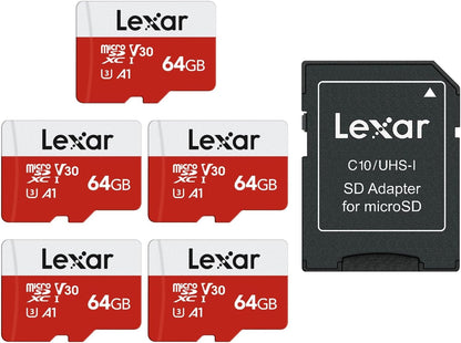 Lexar E-Series 128GB Micro SD Card 5 Pack, microSDXC UHS-I Flash Memory Card with Adapter, 100MB/s, C10, U3, A1, V30, Full HD, 4K UHD, High Speed TF Card - PuriLite