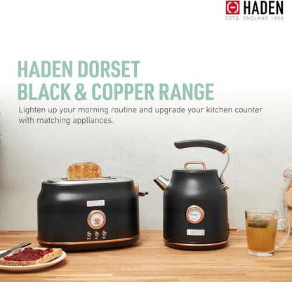 Haden Dorset 75083 Stainless Steel 1500W Retro Toaster 4 Slice Wide Slot w/Removable Crumb Tray and Settings, Black/Copper Toasters w/Adjustable Browning Control, Smart Toaster - PuriLite