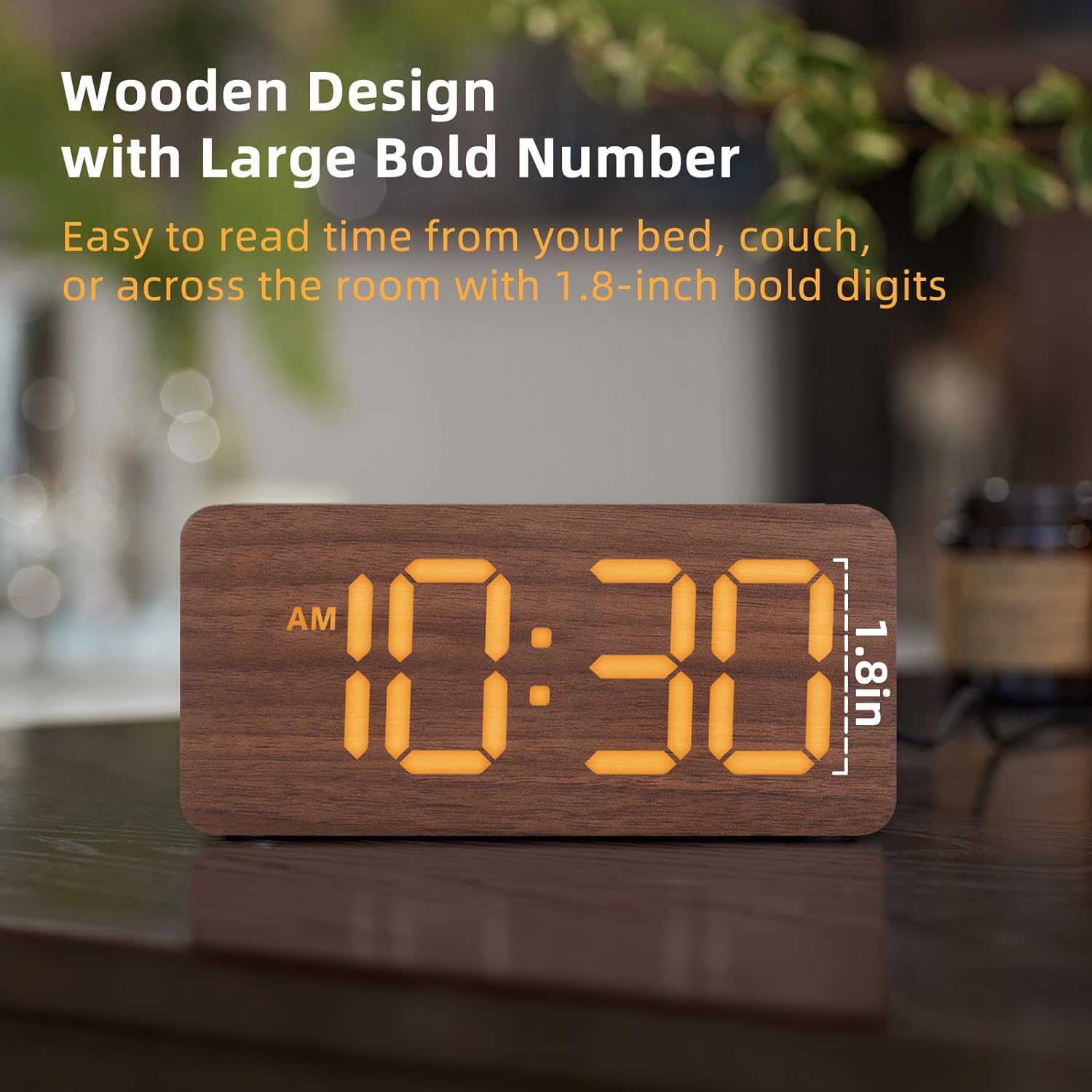 Purilite Select Wooden Digital Alarm Clock with Large LED Display - PuriLite