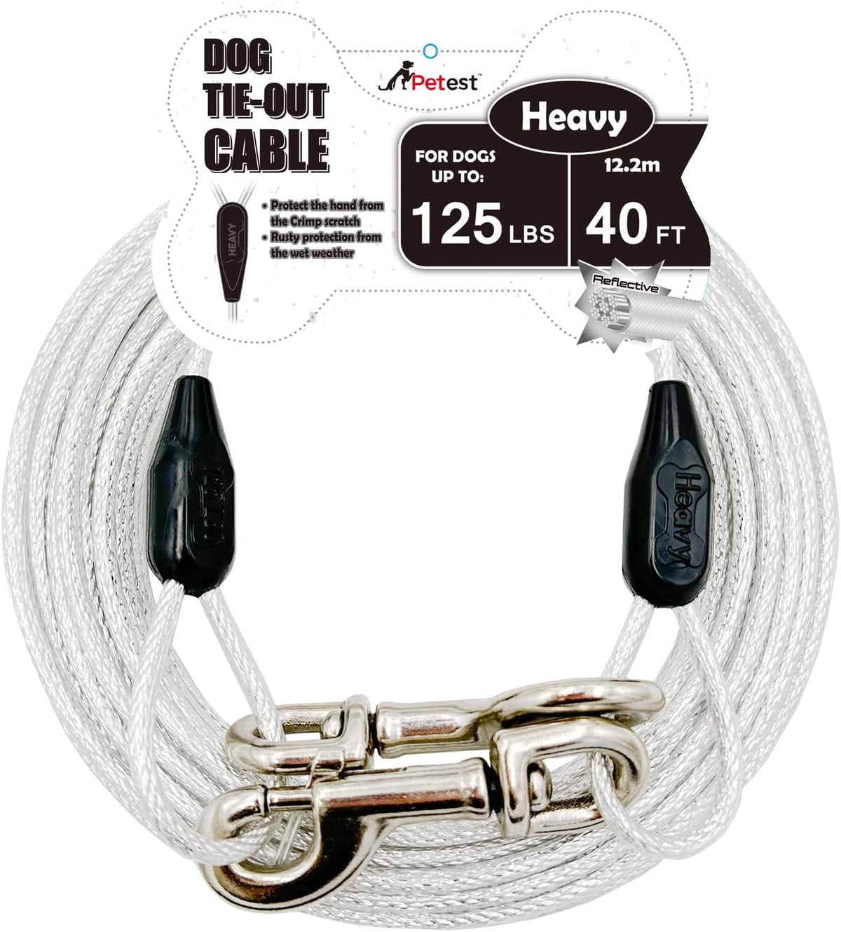 Petest 25ft Reflective Tie-Out Cable for Small Dogs Up to 35 Pounds - PuriLite