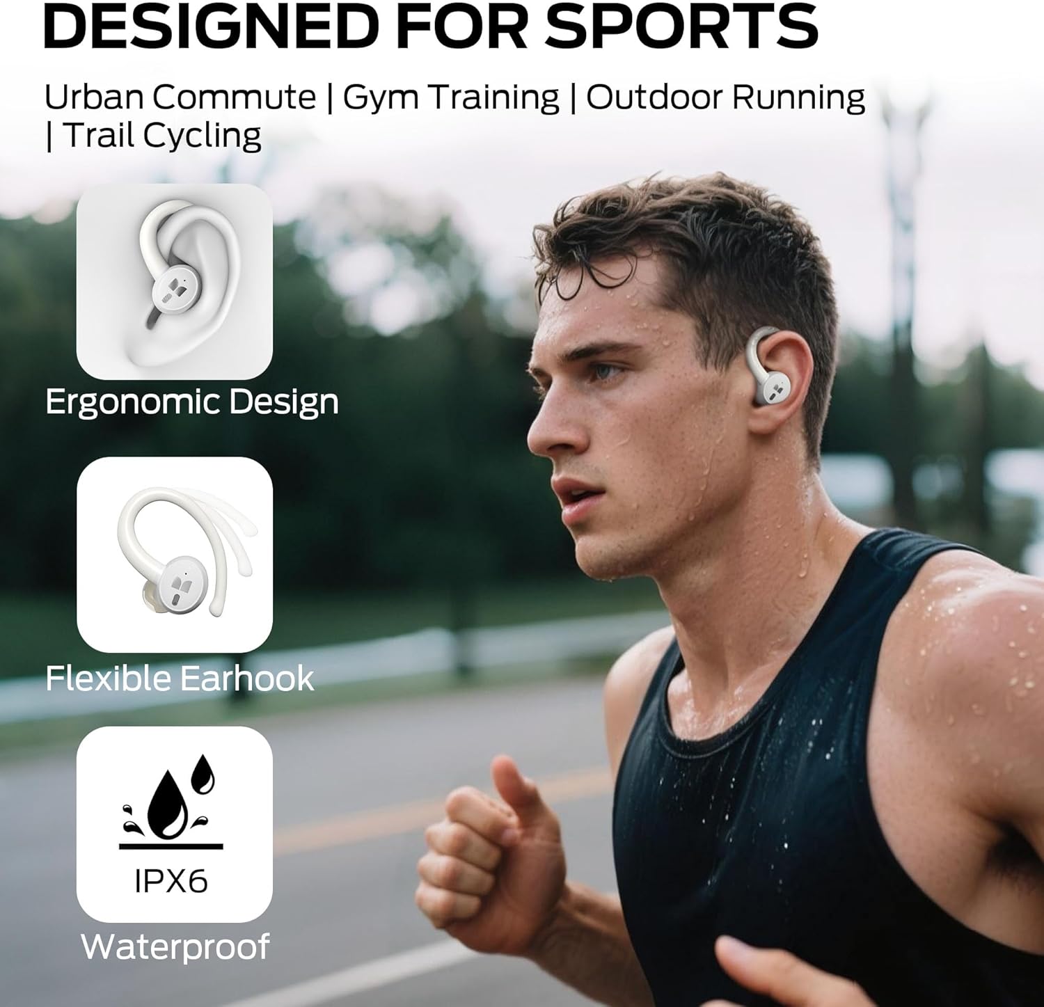 Monster N-Lite 216 Wireless Earbuds 40hrs Bluetooth 6.0 Headphone,Bluetooth Earbuds Stereo Deep Bass Over Ear Bud with Earhooks,ENC Noise Cancelling Mic,IPX5 Waterproof Earphone for Workout/Running - PuriLite